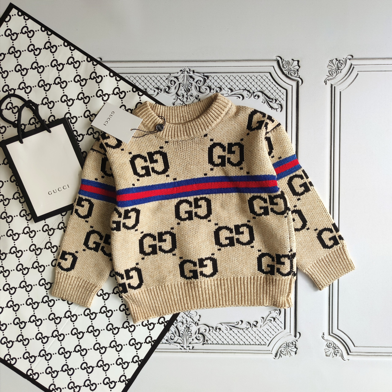 Дитячий бежевий теплий в'язаний светр Гуччі