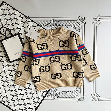 Дитячий бежевий теплий в'язаний светр Гуччі, фото 1