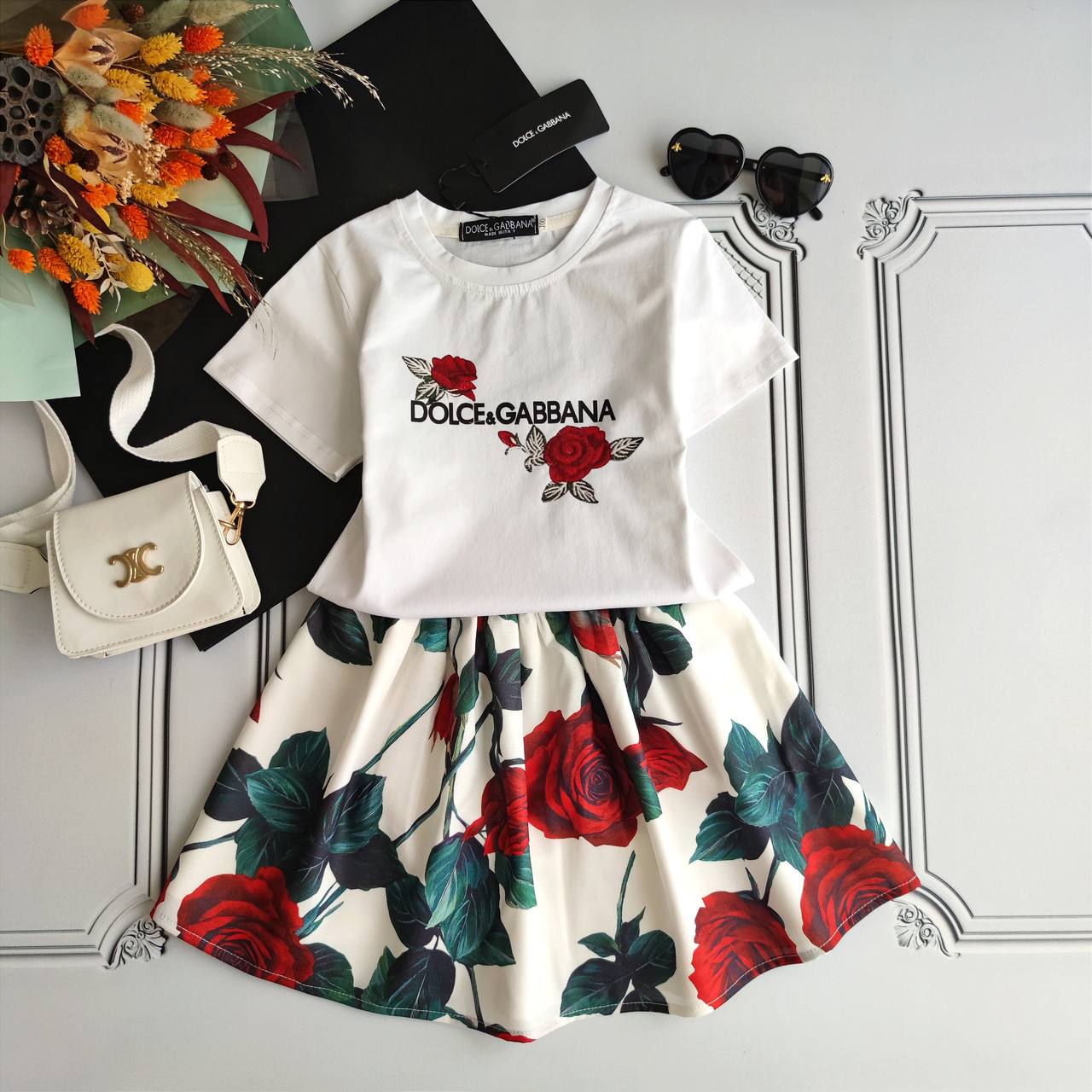 Літній костюм Дольче Г дитячий, комплект футболка зі спідницею
