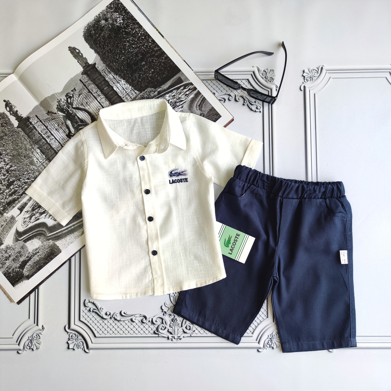 Дитячий літній костюм сорочка з коротким рукавом (шведка) з шортами для хлопчика Лакосте