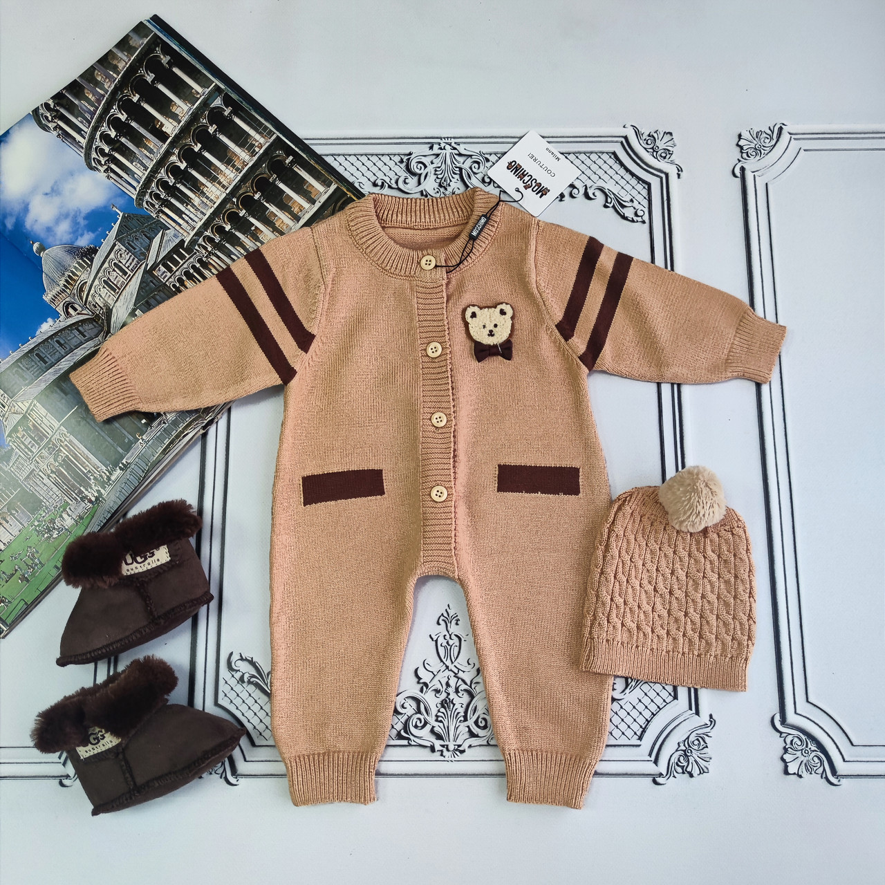 Дитячий в'язаний чоловічок Moschino, осінній ромпер для новонароджених