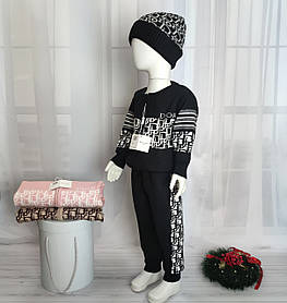 Дитячий чорний брендовий теплий в'язаний костюм Діор