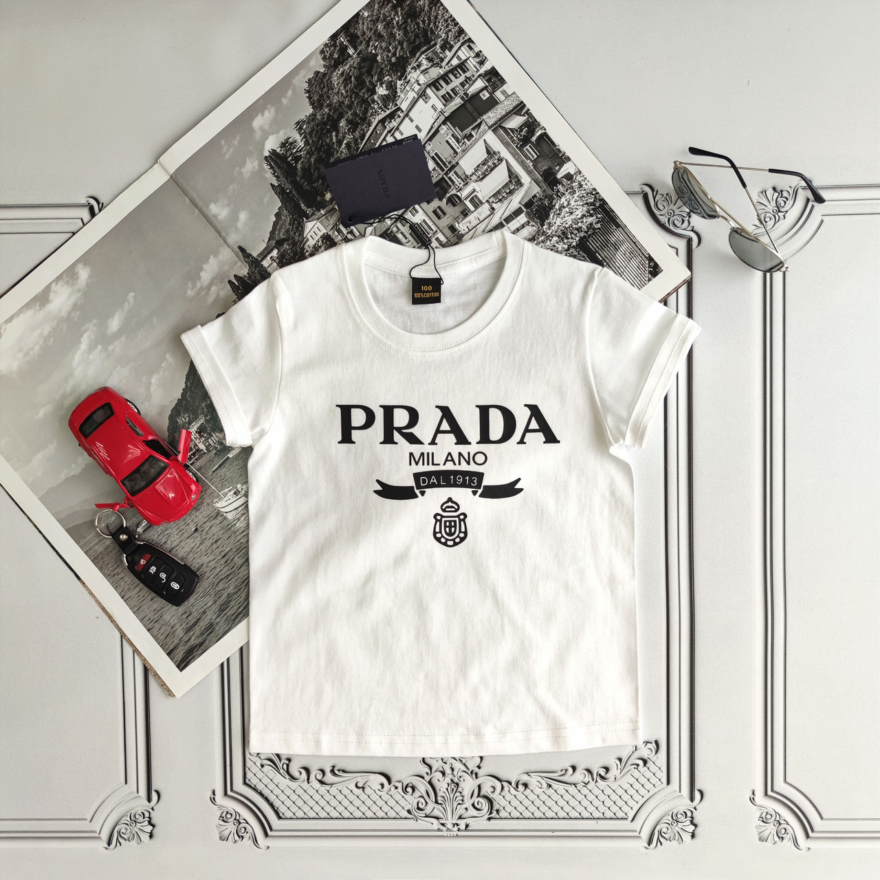 Дитяча, підліткова біла футболка Прада