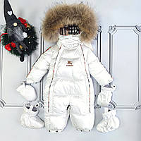 Дитячий зимовий суцільний білий комбінезон трансформер для новонароджених Берберрі 74 ALL1804