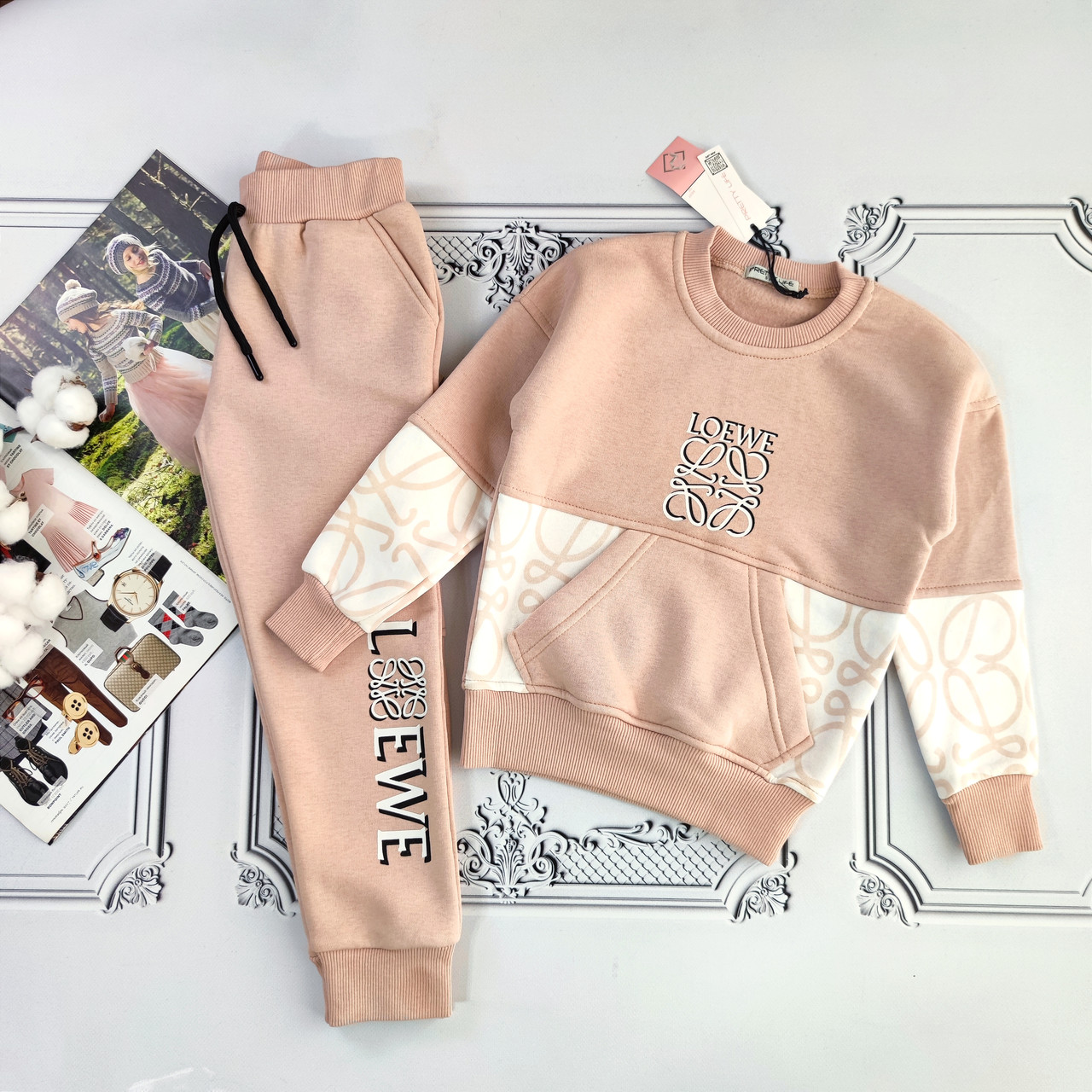 Дитячий теплий бежевий спортивний костюм на флісі Loewe для дівчинки