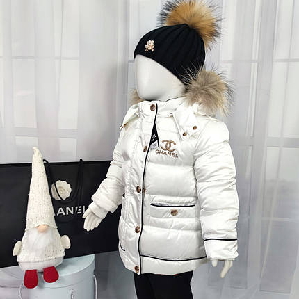 Дитяча зимова тепла біла куртка Шанель, фото 1