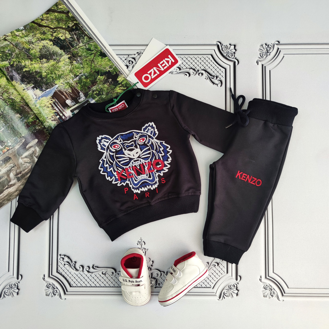 Дитячий чорний прогулянковий костюм Кензо для новонароджених