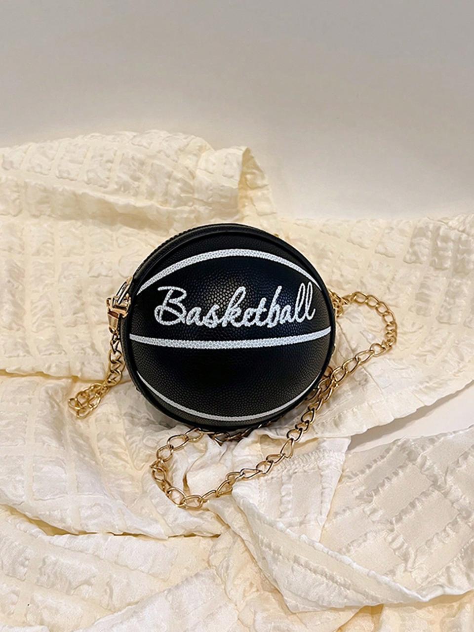 Жіноча кругла сумка маленька 10407 BASKETBALL м'яч на ланцюжку чорна, фото 1