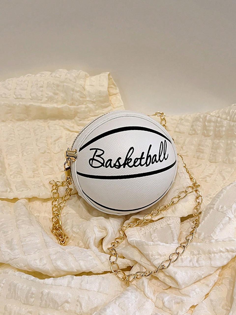 Жіноча кругла сумка маленька 10407 BASKETBALL м'яч на ланцюжку біла, фото 1