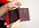 Маленький жіночий гаманець з тисненням Лаванда бордовий Марсала, фото 3