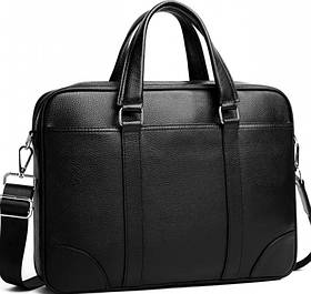 Чоловіча шкіряна ділова сумка для офісу 39x28x7, портфель для роботи та міста, чорний