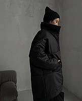 Стильна тепла жіноча зимова дута куртка плащівка Канада синтепон 250 з коміром на кнопках