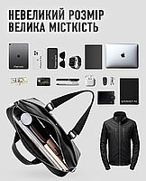 Чоловіча шкіряна сумка для ноутбука й документів 39х28х7, діловий офісний портфель для роботи, чорний, фото 8