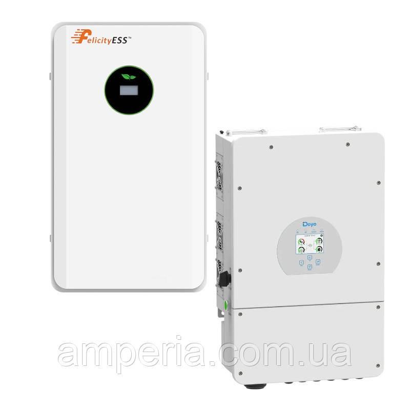 Комплект Інвертор гібридний Deye SUN-6k-SG05LP1-EU 6kW 1ф 48V + Акум. батарея LUX-E-48100LG03 Felicity