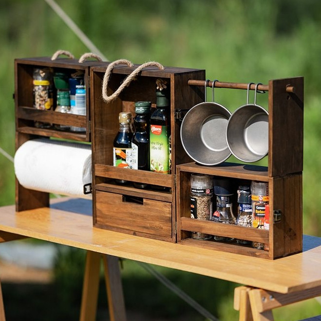 Етажерка з натурального дерева Naturehike CNH22JU018 з полицями (Коричнева)