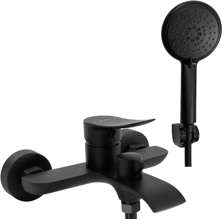 Змішувач для ванни та душу REA DART BLACK чорний настінний з виливом