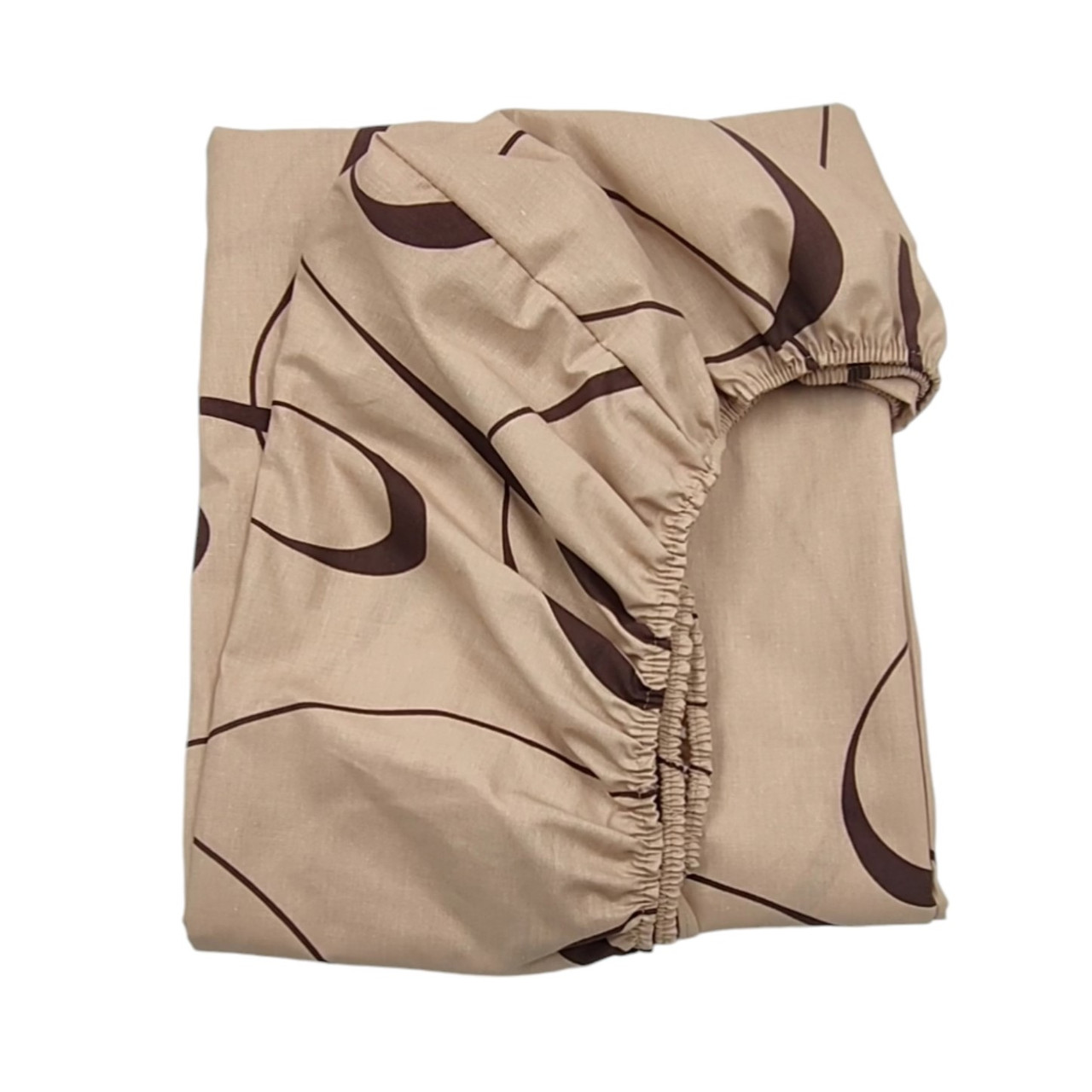 Простирадло на резинці двоспальне "Розпис. Шоколад" | Бязь 160х200 см, фото 1