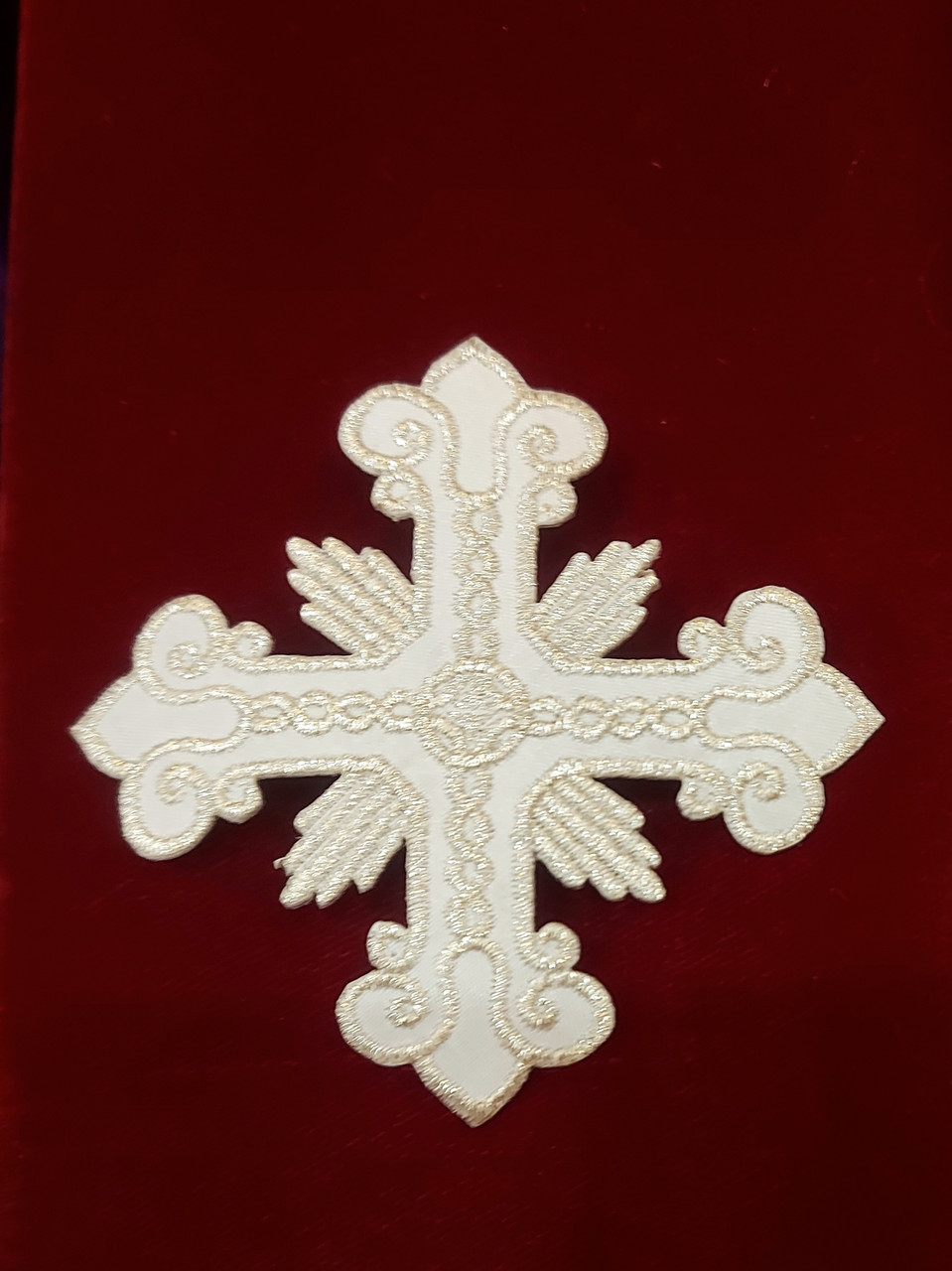 Хрест для церковного одягу малий аплікація 9х9 срібло. Аплікація Хрест для хмар