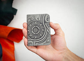 Обкладинка для посвідчення водія, ID паспорта чоловіча шкіряна сіра з тисненням Етно 4 відділа