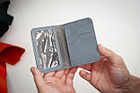 Обкладинка для посвідчення водія, ID паспорта чоловіча шкіряна сіра з тисненням Етно 4 відділа, фото 3