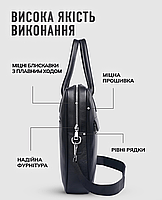 Чоловіча шкіряна сумка для ноутбука 40х30х6, діловий портфель для бізнесмена, чорний, фото 7