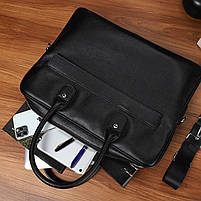 Чоловіча шкіряна сумка для ноутбука 40х30х6, діловий портфель для бізнесмена, чорний, фото 9