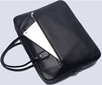 Чоловіча шкіряна сумка для ноутбука 40х30х6, діловий портфель для бізнесмена, чорний, фото 10