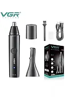 Тример бритва для стриження волосся на обличчі, у носі та вухах VGR V 613/ 9571 з насадками USB