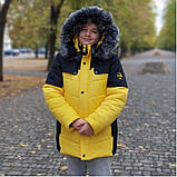 Тепла зимова куртка для хлопчика 6-16 років на зиму Жовтий подовжений підлітковий пуховик, парка для підлітків 44, фото 4