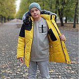 Тепла зимова куртка для хлопчика 6-16 років на зиму Жовтий подовжений підлітковий пуховик, парка для підлітків 44, фото 2