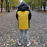 Тепла зимова куртка для хлопчика 6-16 років на зиму Жовтий подовжений підлітковий пуховик, парка для підлітків 44, фото 3