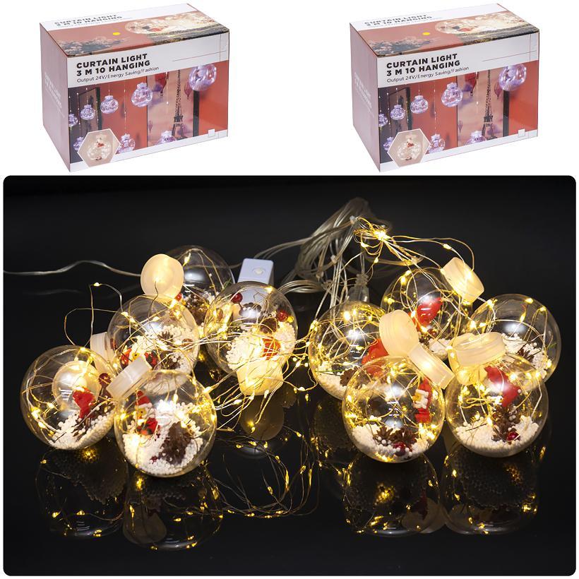Гірлянда штора на вікно електрична «Куля новорічна» теплий білий 10 шт, Довжина основи шнура 3м, Живлення 220V.