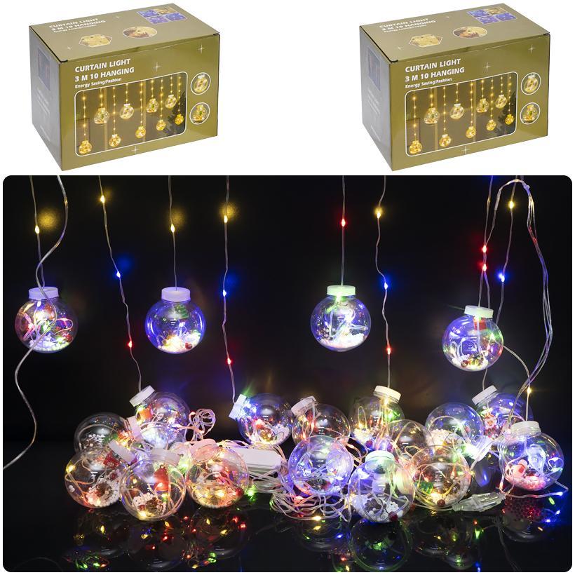 Гірлянда штора на вікно електрична «Куля новорічна» мультиколір 10 шт, Довжина основи шнура 3м, Живлення 220V.