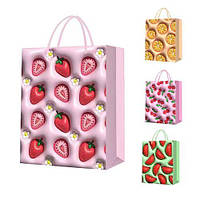 Пакет подарунковий паперовий M "Fruits 3D" 26*32*12см, ЦІНА ЗА УП. 12ШТ (480шт)