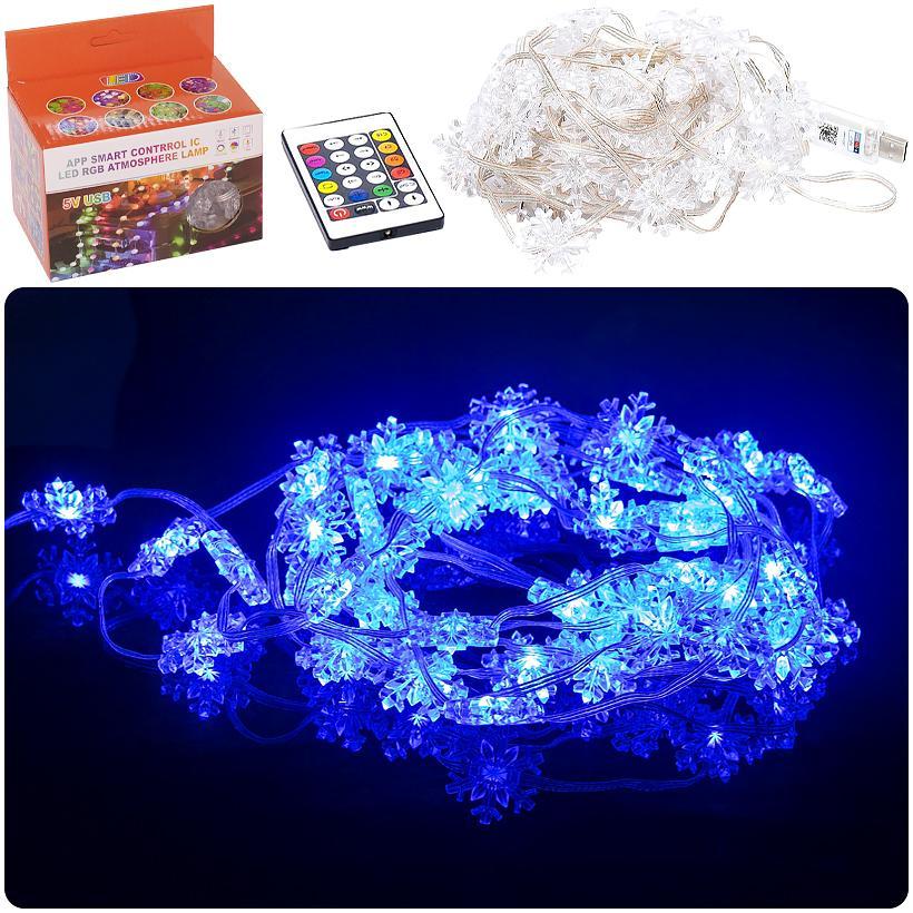 Гірлянда RGB з пультом «Сніжинка» 16 режимів змінює колір, 5 метрів 50 шт, USB - від мережі Power Bank або ПК