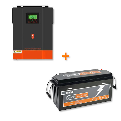 Комплект гібридний інвертор PowMr 3000W 24V POW-HVM3.2H-24V-N + Акумулятор PowMr LiFePo4 24V BMS 100Ah POW-100AH-25.6V