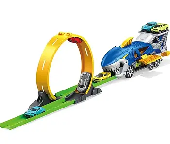 Трек із запускачем Акула Hot Wheels (поворот на 360 °, 3 машинки, в коробці)