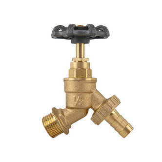 Кран вентильний РЗ 1/2", штуцер під шланг
3/4", латунний, КРУГЛАЯ РУЧКА, BR-KRH1234, фото 1