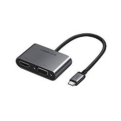 USB-хаб UGREEN USB-C to HDMI + VGA +USB 3.0 Adapter with PD (Space Gray)
