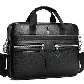 Портфель чоловічий шкіряний 39x29x7, офісна сумка для ноутбука та документів, чорна