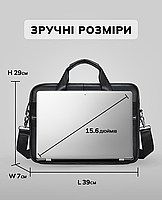 Чоловіча шкіряна сумка для ноутбука та документів 39x29x7, портфель для офісного працівника, чорний, фото 4