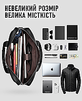 Чоловіча сумка з натуральної шкіри 39x29x7, портфель в університет на плечі, сумочка для навчання, чорна, фото 6