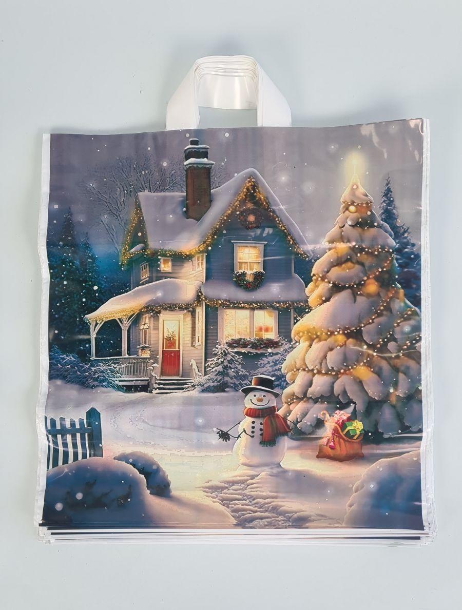 Пакет 40*42 петлева ручка Будиночок Сніговика НГ Комсерв (25 шт.), фото 1