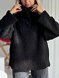 Чорна тепла жіноча кофта-анорак зі штучного хутра, фото 3