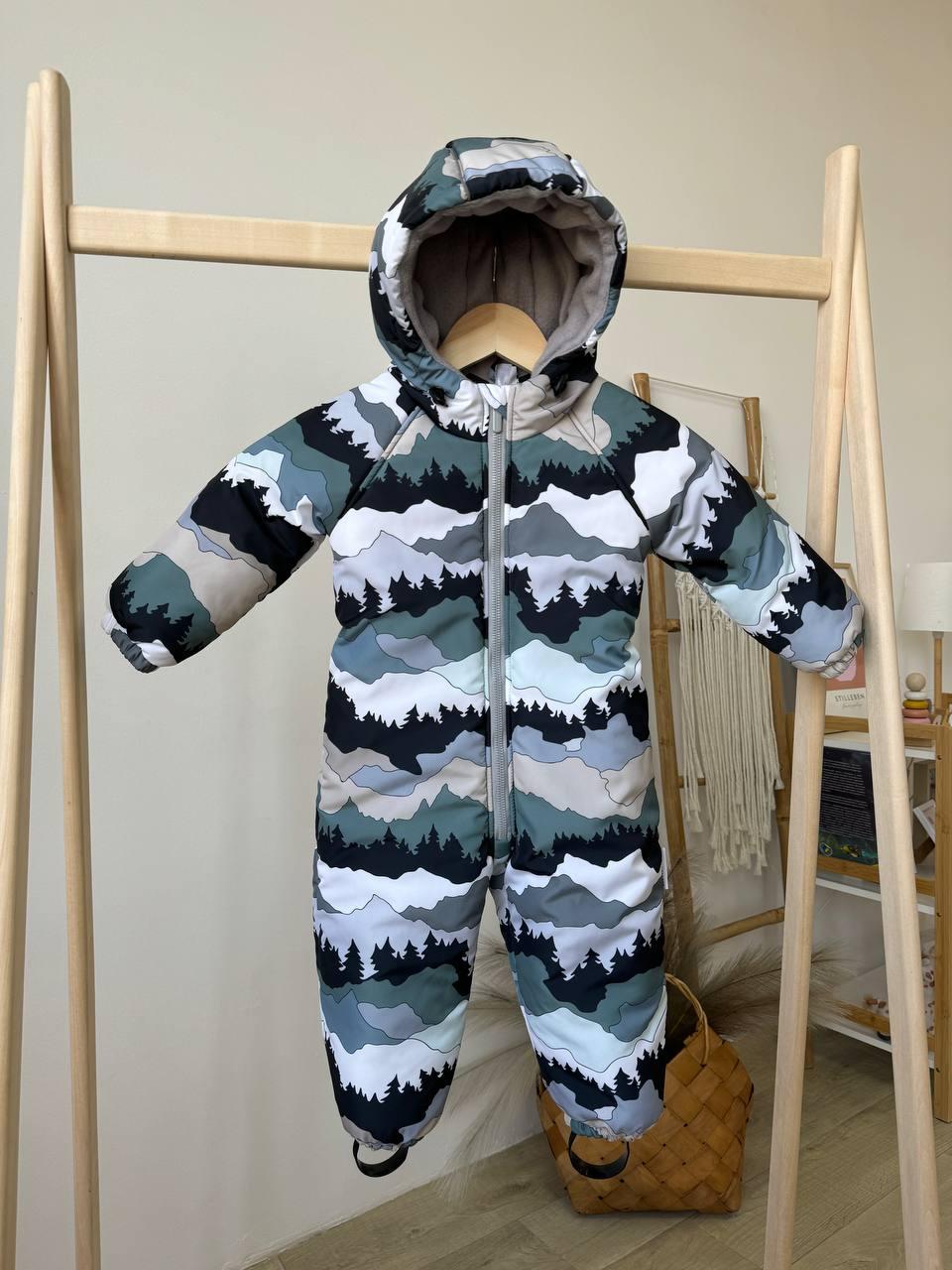 Комбінезон зимовий суцільний дитячий теплий на флісі 80 86 92 98 розмір з капюшоном