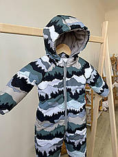 Комбінезон зимовий суцільний дитячий теплий на флісі 80 86 92 98 розмір з капюшоном, фото 3