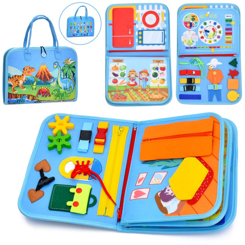 Гра 432-19, розвивальна бізидошка/бізисумка, застібки, шестерні, шнурівка, гардероб, продукти, фото 1