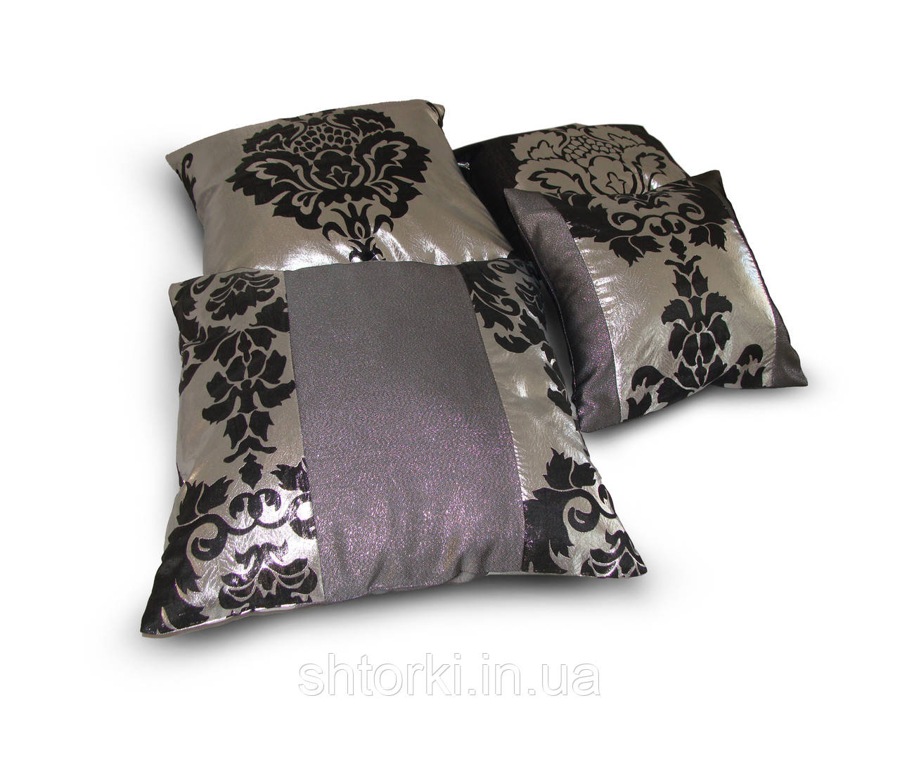 Комплект декоративних подушок Firanka Damask 40х40см 1шт 35х35см 1шт 30х30см 2шт чорний зі срібним (п_0201)