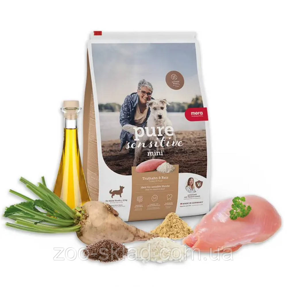 MERA Pure Sensitive Mini Truthahn & Reis для дорослих собак дрібних порід, з індичкою та рисом 1кг 057681 -