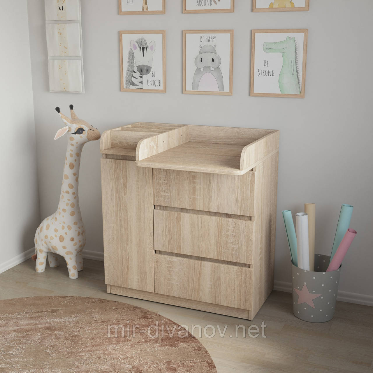 Сповивальний комод з органайзером 3+1 дуб сонома, фото 1